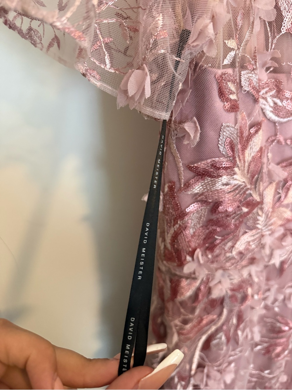 David Meister Embroidered Blush Pink Gown - Picture 4 of 4